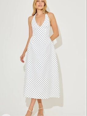 Odd Muse Volume Midi Dress, Dark Navy Polka Dots, worn once, M or size 6